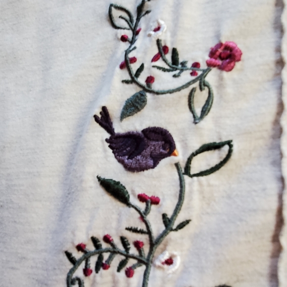 VTG C&K Women's Large Shirt Top Floral Bird Embroidered Long Sleeve Oatm… - Picture 8 of 8